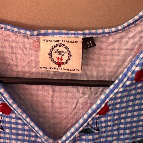 Blue & White Retro Style Dress with Cherry Print - Picture 6 of 13